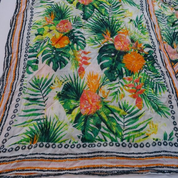 Vince Camuto Tropical Floral Kimono Open Green Orange Women One Size Tassel - Picture 4 of 10